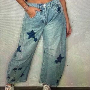 Star Patterned Light Blue Women's Jeans